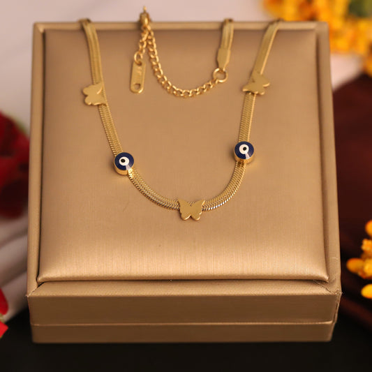 Evil Eye Butterfly Snake Chain Gold Plated – Single Layer, Anti-Tarnish, Waterproof, Minimalist Style (GOLD)