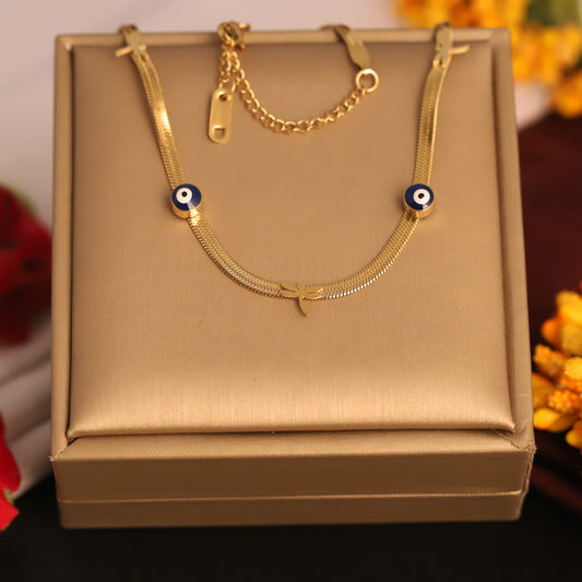 Evil Eye Dragon fly Snake Chain Gold Plated – Single Layer, Anti-Tarnish, Waterproof, Minimalist Style (GOLD)