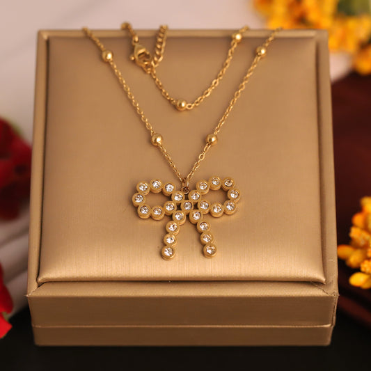Bow Design Chain Gold Plated – Single Layer, Anti-Tarnish, Waterproof, Minimalist Style (GOLD)