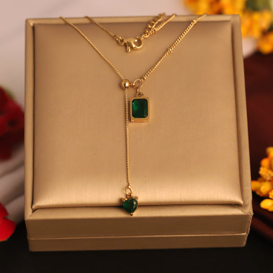 Green Stone Charm Gold Plated – Single Layer, Anti-Tarnish, Waterproof, Minimalist Style (GOLD)