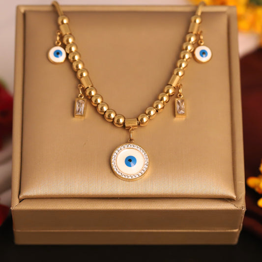 Evil Eye Charm Multi Color Chain Gold Plated – Single Layer, Anti-Tarnish, Waterproof, Minimalist Style (GOLD)