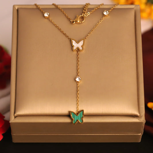 Butterfly Charm Multi Color Chain Gold Plated – Single Layer, Anti-Tarnish, Waterproof, Minimalist Style (GOLD)