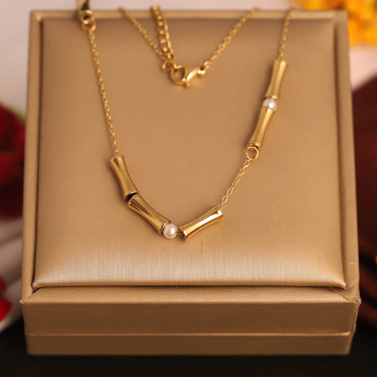 Trendy Charm Pearl Chain Gold Plated – Single Layer, Anti-Tarnish, Waterproof, Minimalist Style (GOLD)