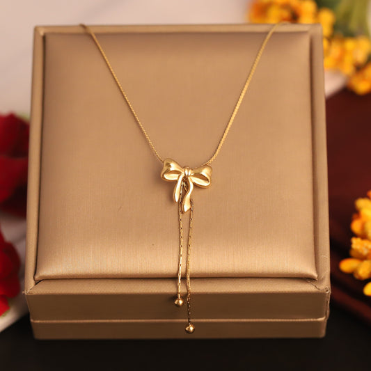 Bow Charm Chain Gold Plated – Single Layer, Anti-Tarnish, Waterproof, Minimalist Style (GOLD)
