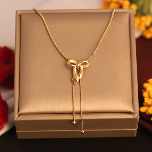 Bow Charm Chain Gold Plated – Single Layer, Anti-Tarnish, Waterproof, Minimalist Style (GOLD)
