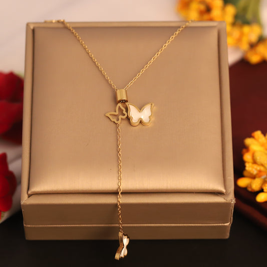 Butterfly Pearl Charm Chain Gold Plated – Single Layer, Anti-Tarnish, Waterproof, Minimalist Style (GOLD)