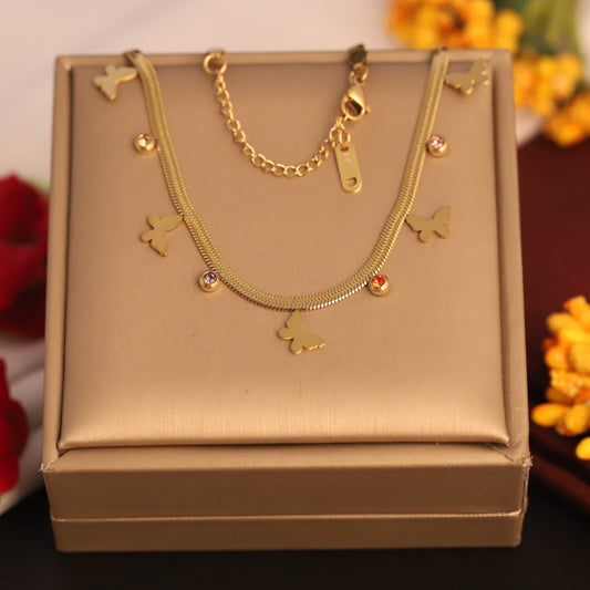 Butterfly Snake Chain Gold Plated – Single Layer, Anti-Tarnish, Waterproof, Minimalist Style (GOLD)