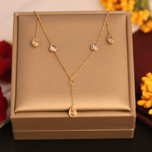 Trendy white Stones Chain Gold Plated – Single Layer, Anti-Tarnish, Waterproof, Minimalist Style (GOLD)