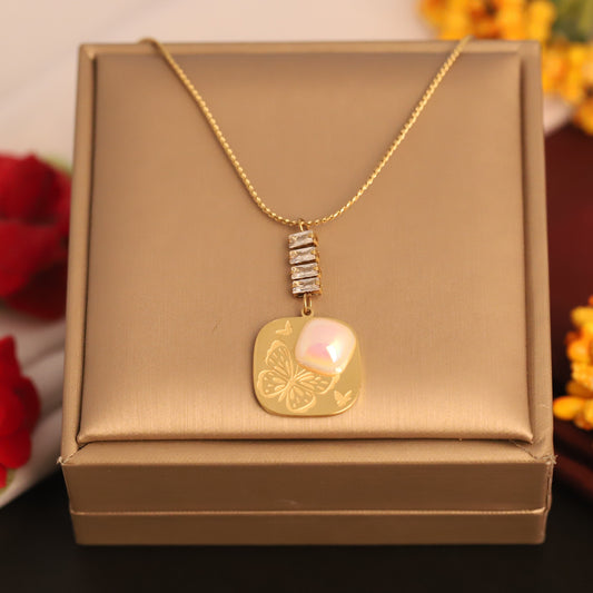 Butterfly White Stones Chain Gold Plated – Single Layer, Anti-Tarnish, Waterproof, Minimalist Style (GOLD)