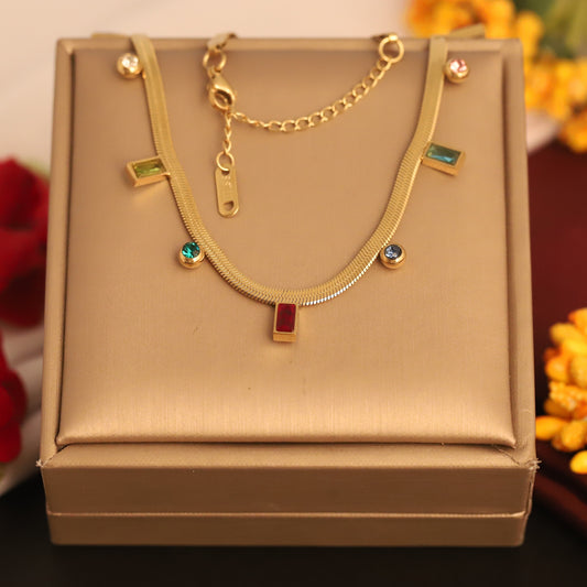 Multi Color Charm Snake Chain Gold Plated – Single Layer, Anti-Tarnish, Waterproof, Minimalist Style (GOLD)