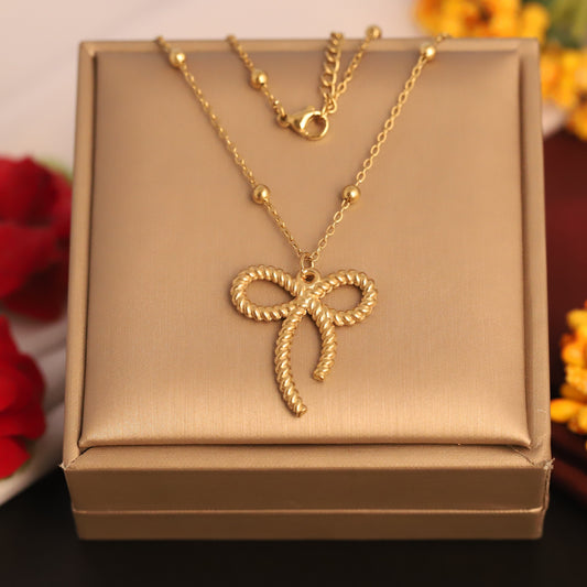 Bow Charm Chain Gold Plated – Single Layer, Anti-Tarnish, Waterproof, Minimalist Style (GOLD)