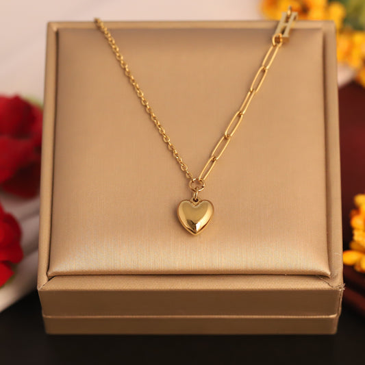 Heart Charm Chain Gold Plated – Single Layer, Anti-Tarnish, Waterproof, Minimalist Style (GOLD)