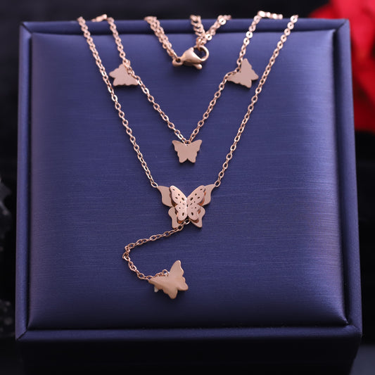 Butterfly Charm Chain Gold Plated – Double Layer, Anti-Tarnish, Waterproof, Minimalist Style (GOLD)