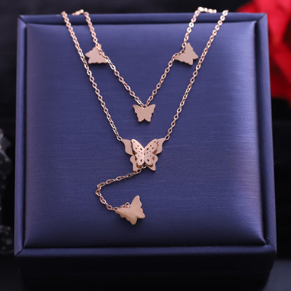 Butterfly Charm Chain Gold Plated – Double Layer, Anti-Tarnish, Waterproof, Minimalist Style (GOLD)