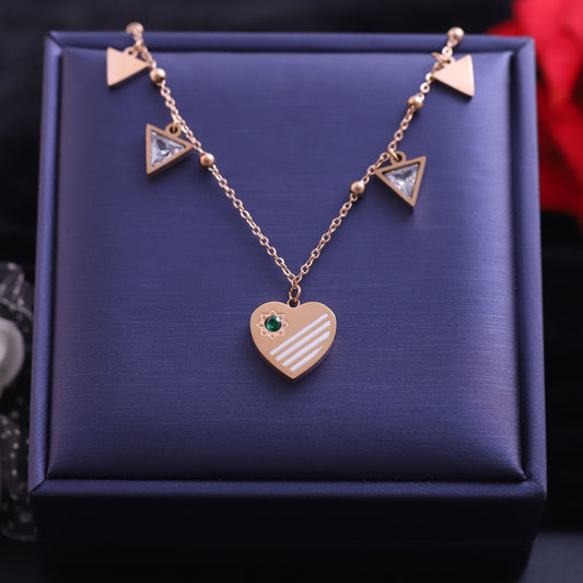 Heart Charms White Stones Chain Gold Plated – Single Layer, Anti-Tarnish, Waterproof, Minimalist Style (GOLD)