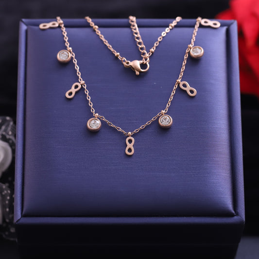 Infinity Charms White Stones Chain Gold Plated – Single Layer, Anti-Tarnish, Waterproof, Minimalist Style (GOLD)