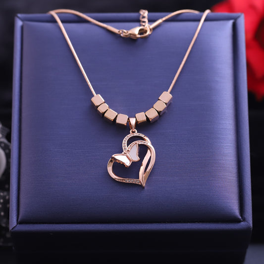 Heart Butterfly Charm Chain Gold Plated – Single Layer, Anti-Tarnish, Waterproof, Minimalist Style (GOLD)