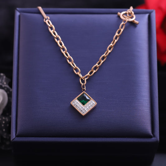 Trendy Green Stone AD Charm Chain Gold Plated – Single Layer, Anti-Tarnish, Waterproof, Minimalist Style (GOLD)
