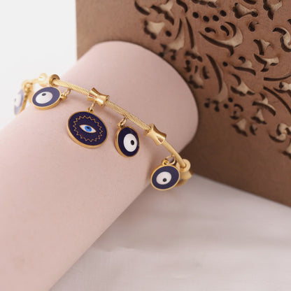 Evil Eye Gold-Plated Charm Bracelet for Women – Waterproof, Hypoallergenic, Adjustable (GOLD)